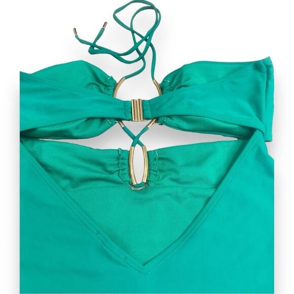 River Island - Women’s Emerald Green Strappy High Cut One Piece Swimsuit - Picture 10 of 14